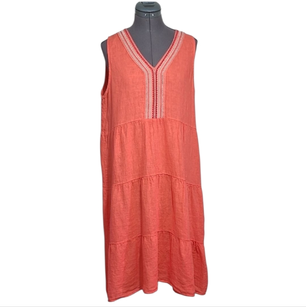 100% Linen NWT Sleeveless Coral Dress Italy Beach Summer Sundress